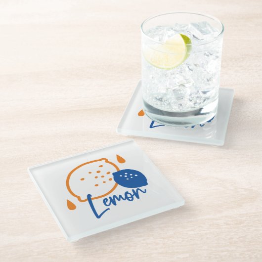 Minimalistisch Lemon Line Art - Moderne Zitrusfrüc Glasuntersetzer (Schrägansicht)