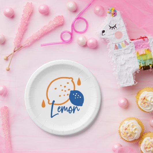 Minimalistisch Lemon Line Art - Moderne Zitrusfrüc Pappteller (Party)