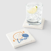 Minimalistisch Lemon Line Art - Moderne Zitrusfrüc Steinuntersetzer (Seitenansicht)