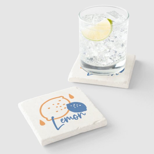 Minimalistisch Lemon Line Art - Moderne Zitrusfrüc Steinuntersetzer (Seitenansicht)