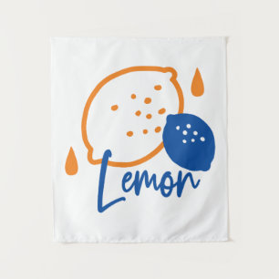 Minimalistisch Lemon Line Art - Moderne Zitrusfrüc Wandteppich