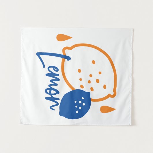 Minimalistisch Lemon Line Art - Moderne Zitrusfrüc Wandteppich (Vorderseite (Horizontal))