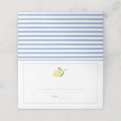 Minimalistisch Lemons Seersucker Stripes Brautpart Platzkarte (Außenseite Aufgefaltet)