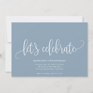 Minimalistisch "Let's Celebrate" Dusty Blue Einladung
