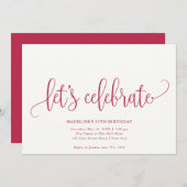 Minimalistisch "Let's Celebrate" Magenta Einladung (Vorne/Hinten)
