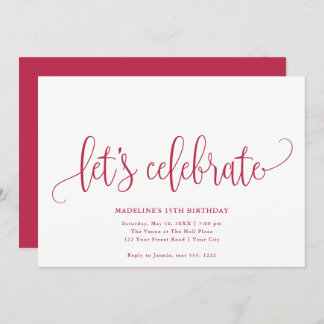 Minimalistisch "Let's Celebrate" Magenta Einladung