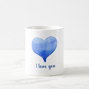 Minimalistisch Liebe ich dir blaues Aquarellherz. Kaffeetasse