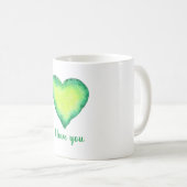 Minimalistisch Liebe ich dir ein grünes Aquarellhe Kaffeetasse (VorderseiteRechts)