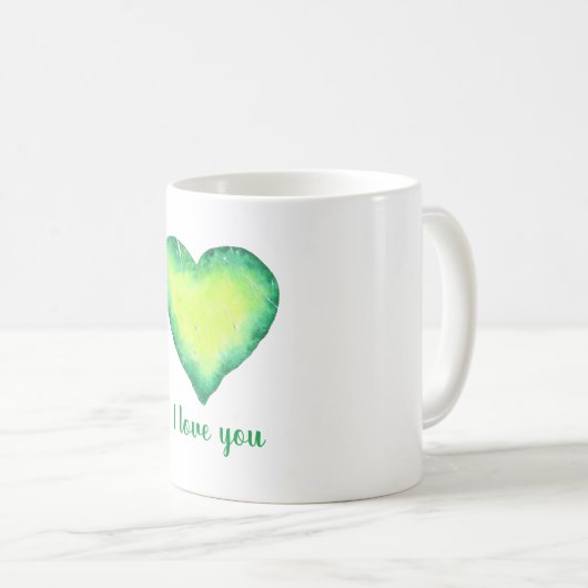 Minimalistisch Liebe ich dir ein grünes Aquarellhe Kaffeetasse (VorderseiteRechts)