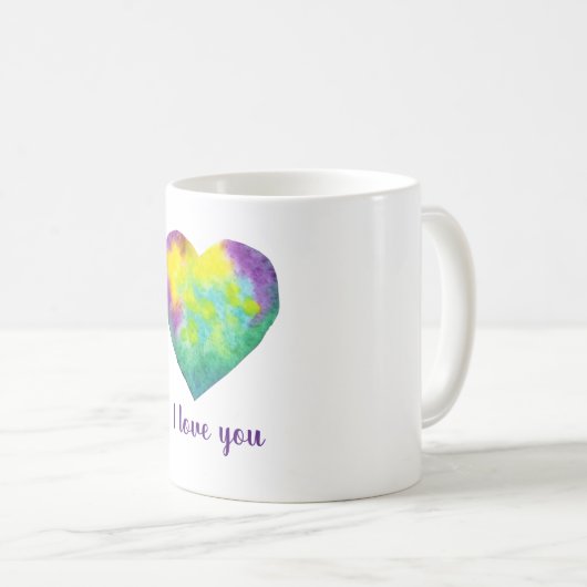 Minimalistisch Liebe ich dir Regenbogenfarben Herz Kaffeetasse (VorderseiteRechts)