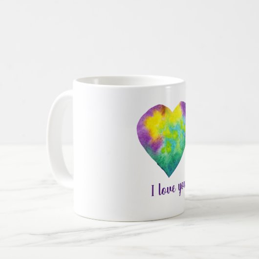 Minimalistisch Liebe ich dir Regenbogenfarben Herz Kaffeetasse (Vorderseite Links)