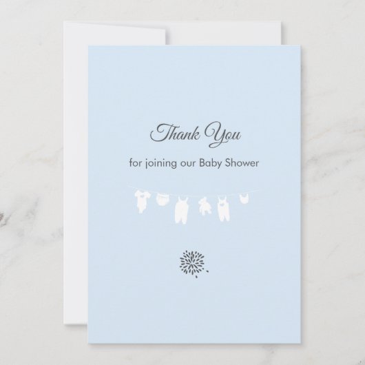 Minimalistisch Light Blue Clothesline Baby Boy Dus Dankeskarte (Vorderseite)