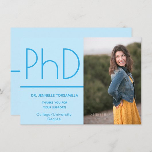 Minimalistisch Light Blue Foto PhD Grad Ankündigung (Vorne/Hinten)