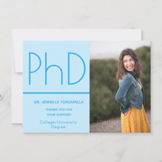 Minimalistisch Light Blue Foto PhD Grad Ankündigung (Vorderseite)