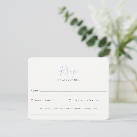 Minimalistisch Light Blue Wedding RSVP (Stehend Vorderseite)