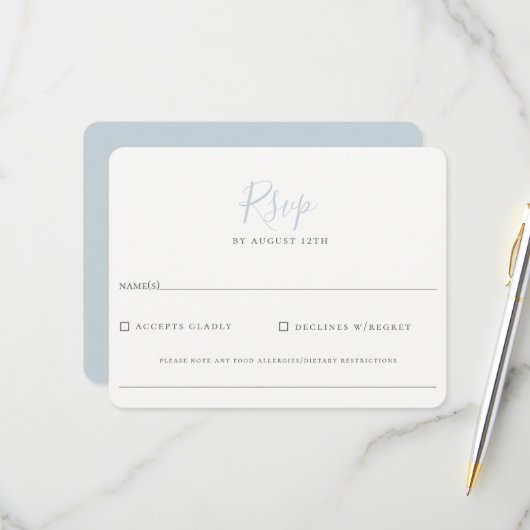 Minimalistisch Light Blue Wedding RSVP Karte (Vorderseite/Rückseite Beispiel)