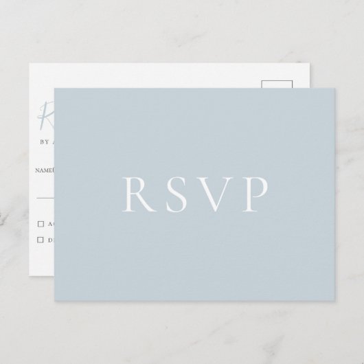 Minimalistisch Light Blue Wedding RSVP Postcard Postkarte (Vorne/Hinten)