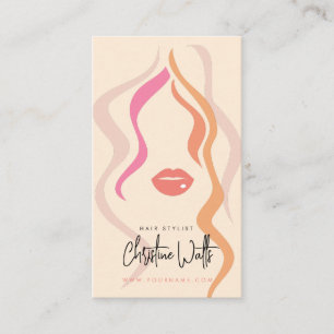 Minimalistisch Light Peach Hairstylist Wavy Hair Q Visitenkarte