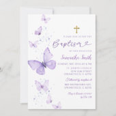 Minimalistisch Lilac Lila Butterfly Girl Baptisse Einladung (Vorderseite)