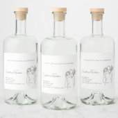 Minimalistisch Line Art Couple Hugging mit Bouquet Alkoholflaschenetikett (Flaschen)