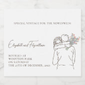 Minimalistisch Line Art Couple Hugging mit Bouquet Alkoholflaschenetikett (Einzelnes Label)
