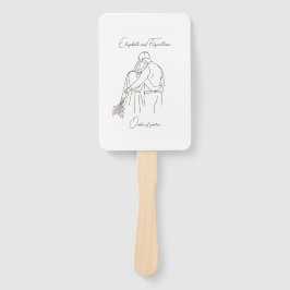 Minimalistisch Line Art Couple Hugging mit Bouquet Fächer