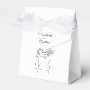 Minimalistisch Line Art Couple Hugging mit Bouquet Geschenkschachtel