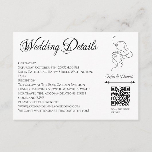 Minimalistisch Line Art Couple Illustration Hochze Begleitkarte (Vorderseite)