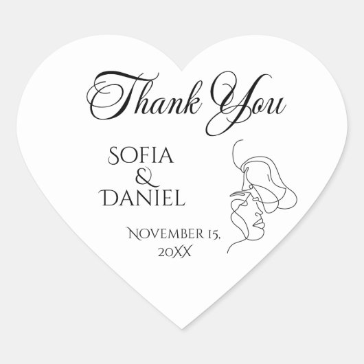 Minimalistisch Line Art Couple Illustration Hochze Herz-Aufkleber (Vorderseite)