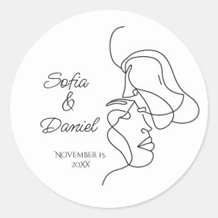 Minimalistisch Line Art Couple Illustration Hochze Runder Aufkleber