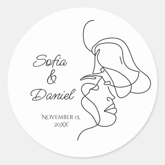 Minimalistisch Line Art Couple Illustration Hochze Runder Aufkleber (Vorderseite)