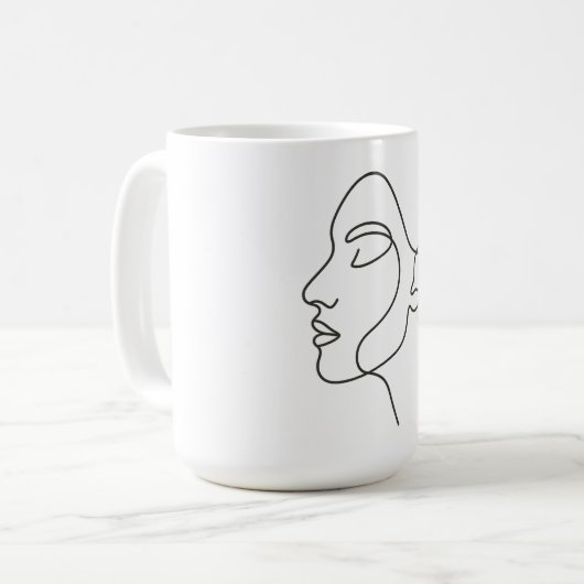 Minimalistisch Line Art Face Kaffeetasse (Vorderseite Links)