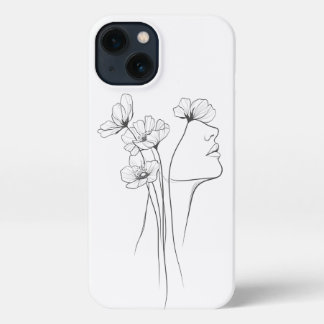Minimalistisch Line Art Face mit Blume Telefonzell iPhone 13 Hülle