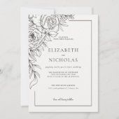 Minimalistisch Line Art Floral Wedding Einladung (Vorderseite)