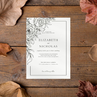 Minimalistisch Line Art Floral Wedding Einladung