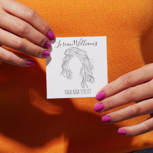 Minimalistisch Line Art Long Wavy Natural Hair Sty Quadratische Visitenkarte