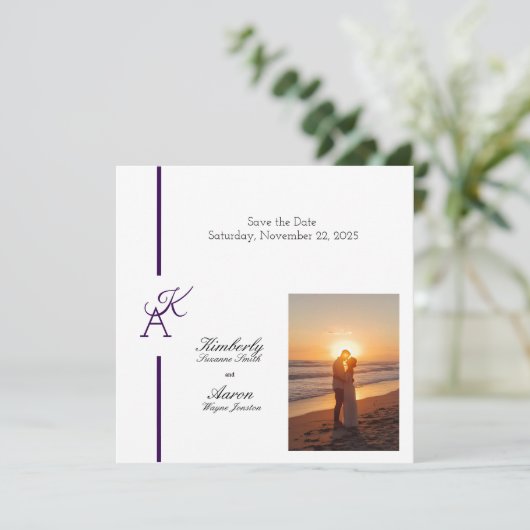 Minimalistisch Line Initial Wedding Einladung (Stehend Vorderseite)