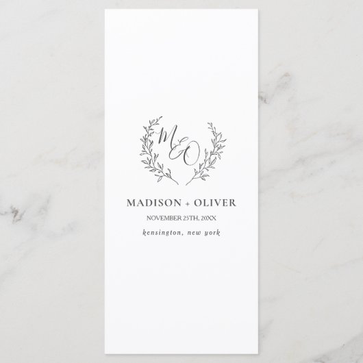 Minimalistisch Line Laurel Leaf Branch Wedding Men Programm (Rückseite)