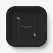 Minimalistisch Line Monogram Black & White Wedding Pappteller (Vorderseite)