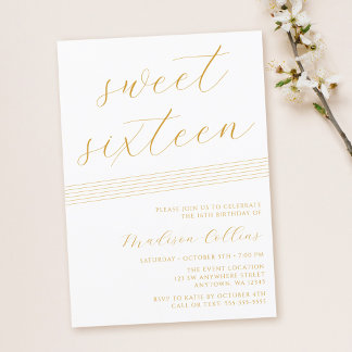 Minimalistisch Lines Gold White Sweet 16 Einladung