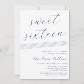 Minimalistisch Lines Navy Blue White Sweet 16 Einladung (Vorderseite)