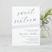 Minimalistisch Lines Navy Blue White Sweet 16 Einladung (Stehend Vorderseite)