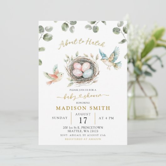 Minimalistisch Little Birdie Baby Dusche Einladung (Stehend Vorderseite)