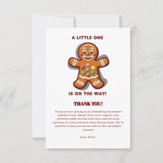 Minimalistisch Little One Gingerbread Baby Dusche Dankeskarte (Vorderseite)