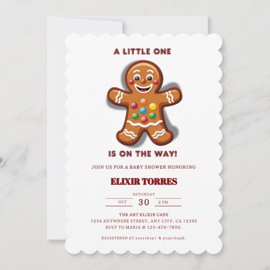 Minimalistisch Little One Gingerbread Baby Dusche Einladung (Vorderseite)