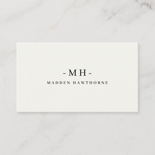 Minimalistisch Luxus Beruflich Ivory Monogram Name Visitenkarte (Vorderseite)