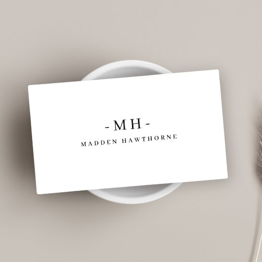 Minimalistisch Luxus Beruflich White Monogram Name Visitenkarte
