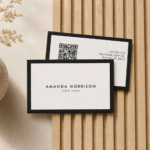 Minimalistisch Luxus Black/Ivory QR Code Social Me Visitenkarte