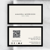 Minimalistisch Luxus Black/Ivory QR Code Social Me Visitenkarte