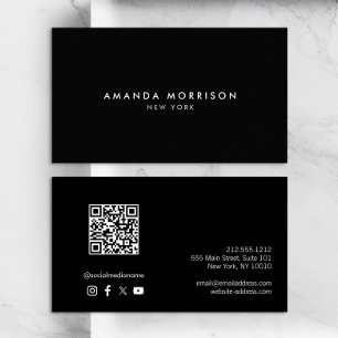 Minimalistisch Luxus Black QR Code Social Media Visitenkarte